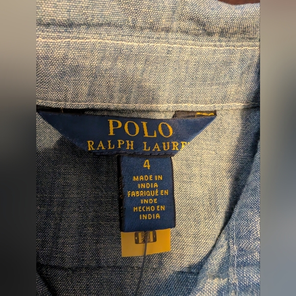 Polo Ralph Lauren Girls' Belted Chambray Shirt Dress - Size 4 - Picture 3 of 9